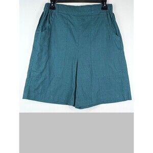 Free People SM Shorts Bermuda On Repeat Linen Blend Teal High Rise Knee Length